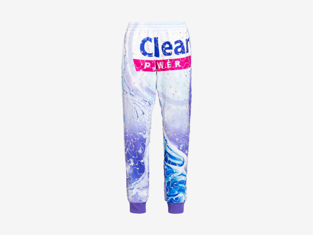 Technical fleece joggers with packaging print embroidered with beads Moschino